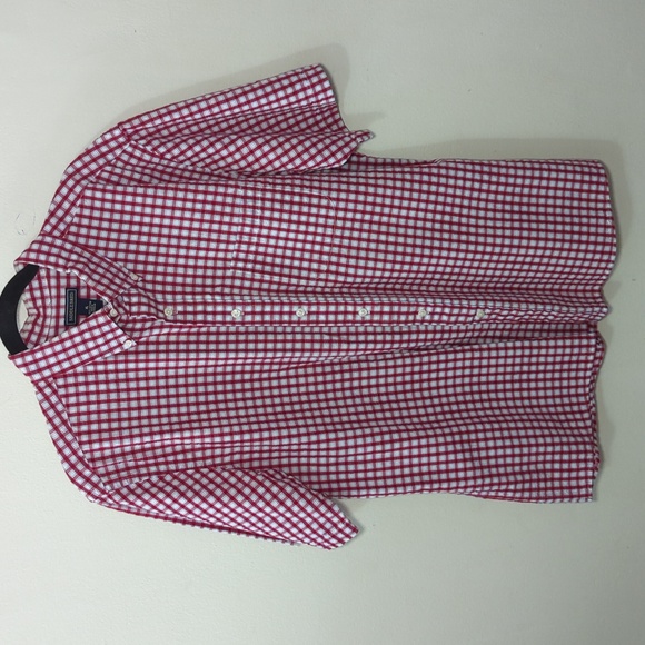 Red White + Blue Plaid Button-Down Shirt Short Sleeve 100% Cotton Men's Size XL - Picture 1 of 4